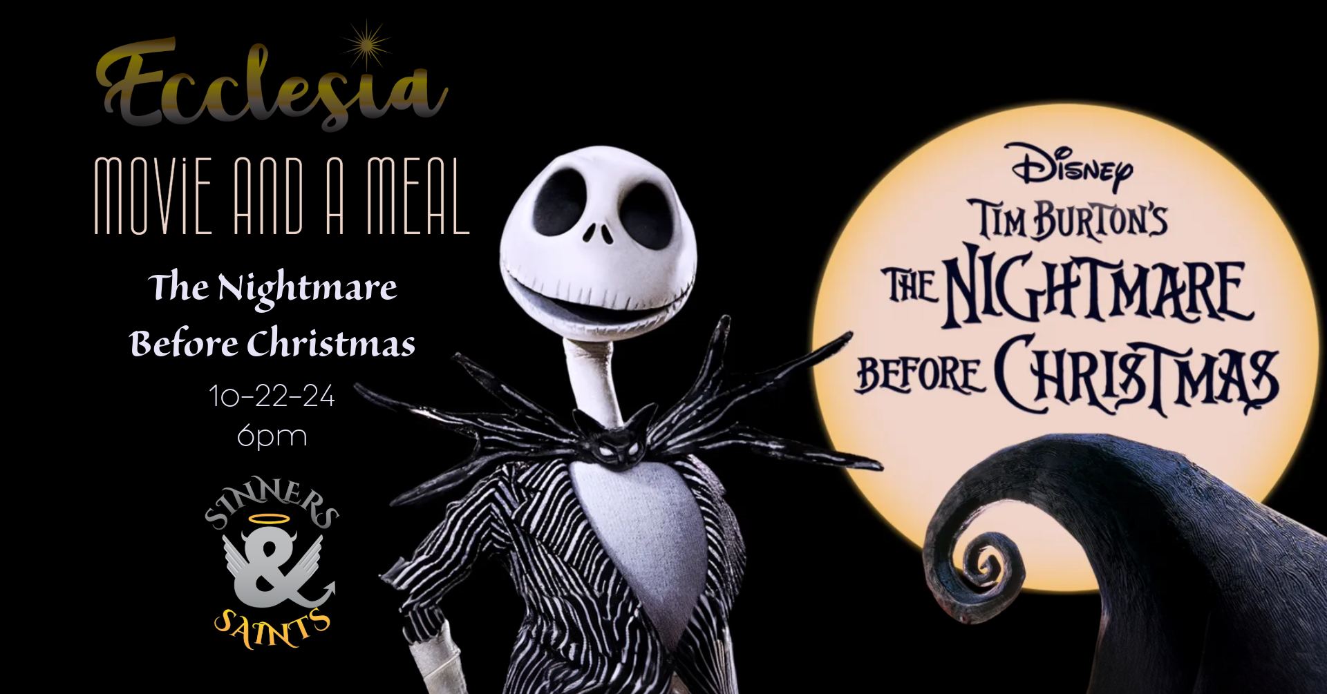 Movie & A Meal at Ecclesia - The Nightmare Before Xmas - 6pm Oct. 22, 2024