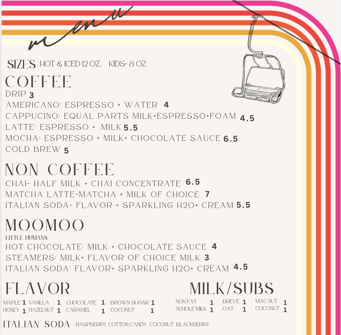 Apres Coffee - menu - downtown Castle Rock, CO